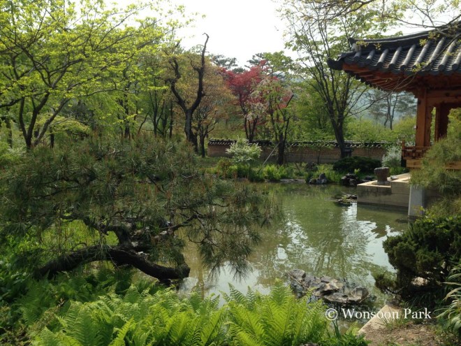 Heewon Garden, at the Ho-Am Art Museum, is a recreation of a traditional Korean garden. Traditional Korean gardens are less concerned with human intervention (less formal pruning) and more so with spiritual balance and harmony while preserving a wild natural feeling.  